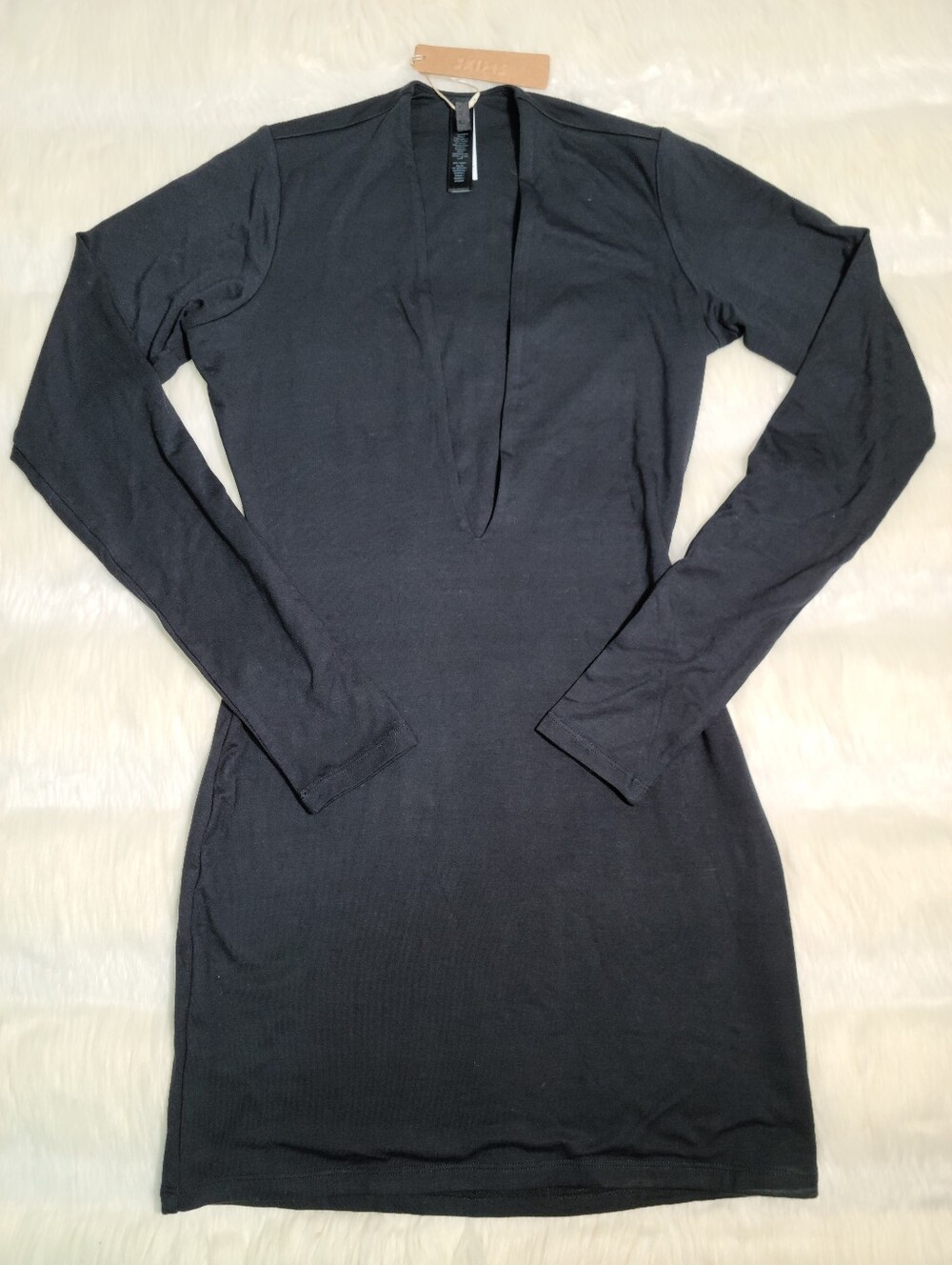 SKIMS Smooth Layers Plunge Mini Dress Black Obsidian Women XS NEW